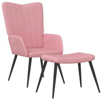 Silla de relajación con reposapiés terciopelo rosa