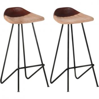vidaXL Taburetes de cocina 2 unidades cuero auténtico marrón