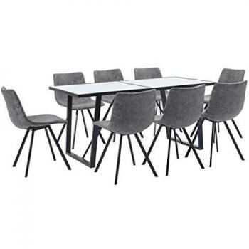 vidaXL Juego de Comedor 9 Piezas de Cuero Sintético Mobiliario Decoración Interior Casa Hogar Robusto Duradero Resistente Funcional Práctico Útil Gris