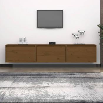 Mueble de TV 3 piezas madera maciza de pino miel