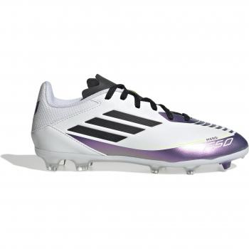 Botas de fútbol para niños adidas F50 League FG/MG - Blancas y moradas, talla 34