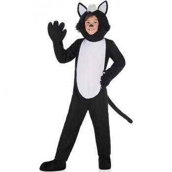 Kimokawaii Disfraz de Gato Peludo negro y blanco para niños