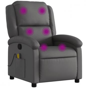 vidaXL Gray Real Leather Massage Recliner Chair