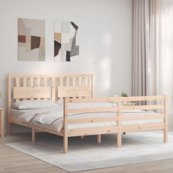 Estructura de cama de matrimonio con cabecero de madera maciza vidaXL