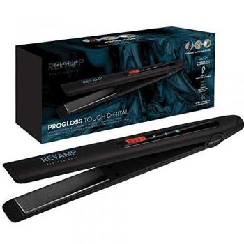 REVAMP Progloss Touch Digital Ceramic Straightener - Salon Straightening and Curling with Ceramic Ionic Plates, Perfect for Long or Short Hair, Professional Touch Temperature Control, 3m Cable - Black