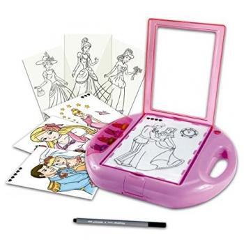 Estudio de Moda con Luz Tachan 780T00658 - Proyector de Dibujo Moda con Luz Rosa, incluye plantillas de Princesas Disney, pizarra luminosa para dibujar y crear conjuntos de moda
