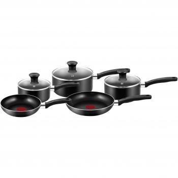 Tefal Delight Batería de Cocina, Aluminio, Negro, 5 Piezas, 5 Unidades