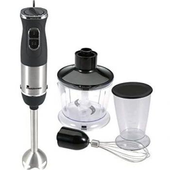 Bergner Batidora de mano foodies - multifunción, con varilla, cuchillas, vaso de 600 ml y depósito con tapa de 500 ml, 400w, Cromado