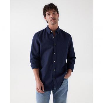 Camisa de hombre regular lisa en mezcla de lino con detalle de branding Salsa Jeans