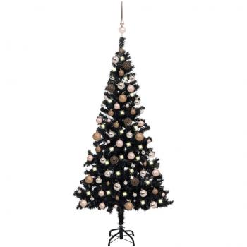 vidaXL Artificial Pre-lit Christmas Tree with Ball Set Black 150 cm PVC