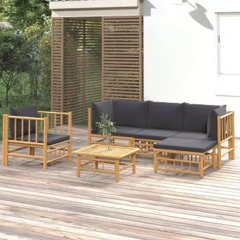 6-Piece Bamboo Garden Lounge Set with Dark Grey Cushions
