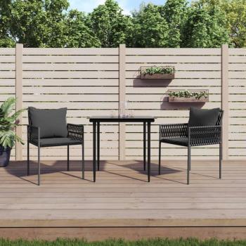 Juego comedor jardín 3 piezas con cojines de ratán sintético y acero