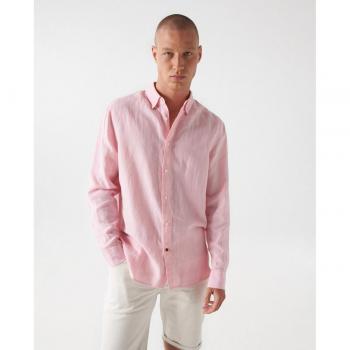 Camisa de lino regular en color rosa