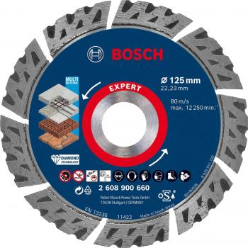 Disco de corte de diamante Bosch Expert MultiMaterial 125mm, 22.23mm, 2.2mm para piedra, hormigón y ladrillo