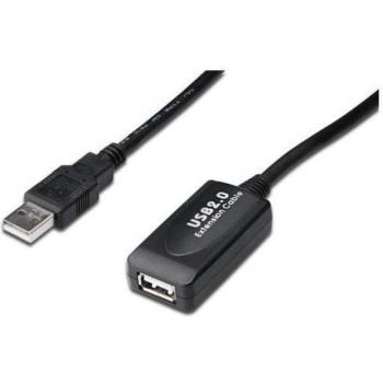 Digitus DA-73103 - Cable USB 2.0 de 25 metros, macho a hembra, color negro