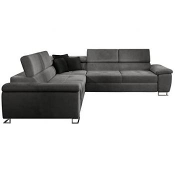 Sofá rinconero Comfivo 265, gris, con función de descanso y caja de ropa de cama, dimensiones 275 x 71 x 275 cm