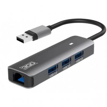 3GO HUB USB - 3 PUERTOS USB3.0 + 1 PUERTO ETHERNET - COLOR PLATA