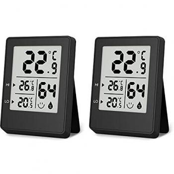 Termómetro Higrómetro Digital para Interior 2 Piezas, Termohigrómetro Mini Medidor de Temperatura Medidor Profesional de Humedad para Casa, Habitación de Bebés, Sala, Oficina, Negro