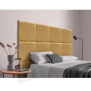 Cabecero de Terciopelo Liso Alta Gama Moderno Acolchado 150x50 (Verde Selva) y Cabecero Tapizado Compuesto de Paneles Autoadhesivos Intercambiables de Lino