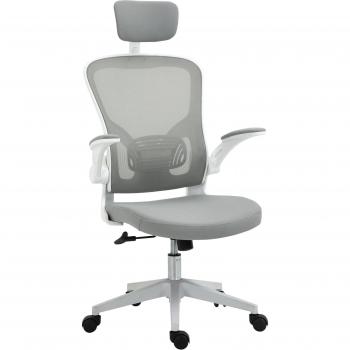 Vinsetto Silla de Oficina Ergonómica Giratoria con Altura Ajustable, Reposabrazos Plegable, Reposacabezas y Soporte Lumbar Regulables, Malla Transpirable, 65