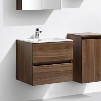 Mueble lavabo Siena 60 cm con acabado en Nogal y lavabo blanco montado