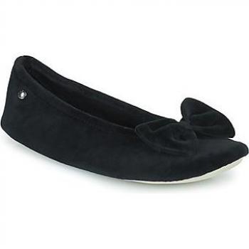 Pantuflas Isotoner 95810 para mujer en color negro, tipo bailarinas con gran lazo y fabricadas en jersey de algodón orgánico