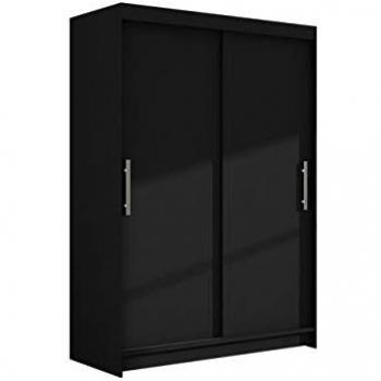 Armario Atlanta 117, Mueble de dormitorio, puertas correderas, color negro, dimensiones 120 x 200 x 58 cm