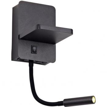 Aplique LED moderno negro con lector orientable, carga inalámbrica y USB (5W + 3W)