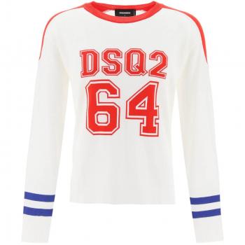 Dsquared2 DSQ2 64 Football Sweater - L White, Sweatshirts, male, White, Size: L Knit Cotton Round Neck Pullover