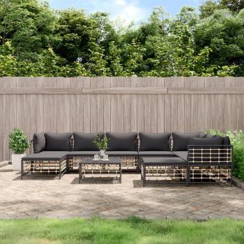 vidaXL 10-Piece Anthracite Poly Rattan Garden Lounge Set with Cushions