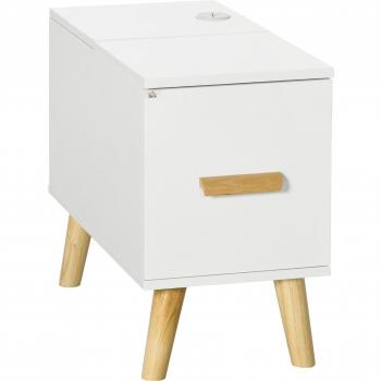 Mesa Auxiliar con Tapa Abatible Cajón y Patas de Madera de Caucho para Salón Dormitorio 60x30x48,5 cm Blanco