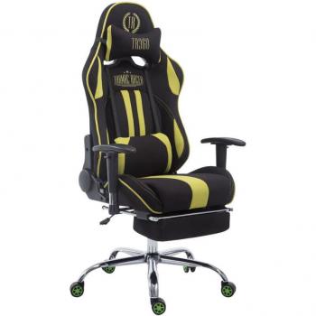 Silla de oficina gaming mecedora con reposapiés extensible en tela negro/verde