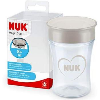 NUK Magic Cup vaso antiderrame bebé, Borde A Prueba De Derrames De 360°, +8 Meses, Sin Bpa, 230 Ml, Gris Y Blanco, 1 Unidad
