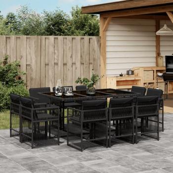 Set de Almuerzo de Jardín 11 Piezas con Almohadas de Polyrattan Negro