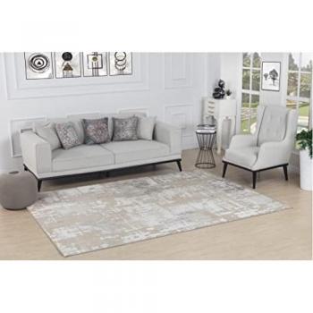 Alfombra Abstracta Moderna Beige y Blanco 160x213 cm, Pelo Corto, Suave y Lujosa