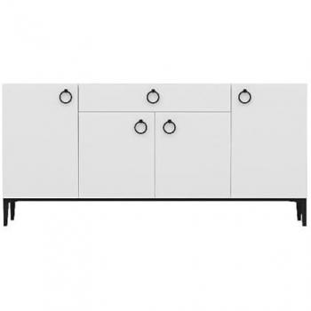 Mueble Multiusos Gloria, Tablero de Aglomerado de Melamina y Metal, Blanco y Negro, 160x42x75 cm