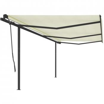 Toldo retráctil manual con postes crema 6x3,5 m