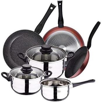 Batería de Cocina San Ignacio 5 Piezas Acero Inoxidable con Set de 3 Sartenes Inducción (20x24x28 cm)