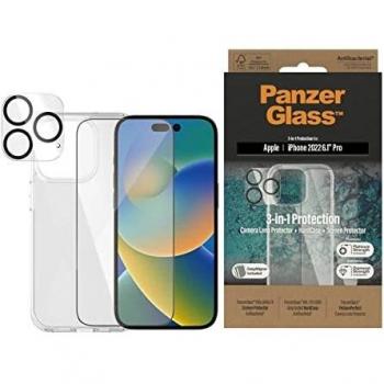 Set de protección PanzerGlass 3 en 1 para iPhone 14 Pro - Protector de pantalla, incluye protector de cámara y funda, compatible con iPhone 14 Pro, material resistente a impactos y arañazos, fácil instalación