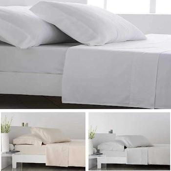 Juego de Sábanas de Satén Algodón Egipcio 400 Hilos Blanco - Incluye Sábana Encimera, Fundas de Almohada y Sábana Bajera Ajustable para Cama 180x190