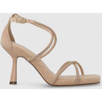 Lodi - Sandalias de mujer en ante beige con tiras en pedrería