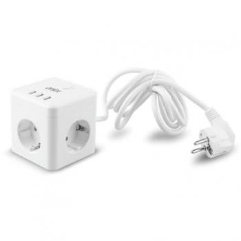 Alfa Dyser Powercube 10A, 3 tomas de corriente, 3 puertos USB, cable de 1.5 metros, color blanco