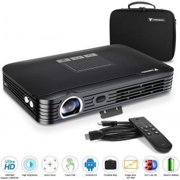 Tenswall Portátil Videoproyector, DLP Proyector 600ANSI Lúmenes de Cine en Casa Soporte 1080P/ 4K/ 3D/OS Android6.0/ Touchpad Compatible con Fire TV Stick Android iOS para Películas, Juegos y Reunión