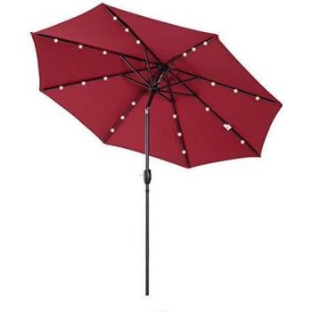 Parasol Octogonal Inclinable LED Solar de Jardín Ø 2,75 x 2,33 m Metal y Poliéster Alta Densidad 180 g/m² Color Burdeos