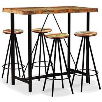 vidaXL Set Muebles Bar 5 Piezas Madera Reciclada Mesa Mesilla Taburete Asiento