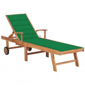 Tumbona de madera maciza de teca con cojín verde Teca Verde Solid Sunbed