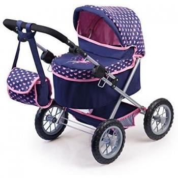 Bayer Design 13052AA Trendy Dolls Pram, Foldable, Height-Adjustable Handle, Blue, Pink