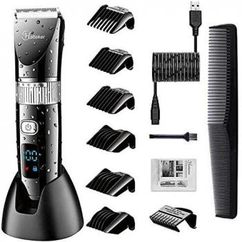 Hatteker Hair Clipper Trimmer Eléctrico Profesional para Barba con Pantalla LCD USB Inalámbrico Recargable a Prueba de Agua