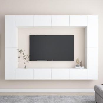 Set de Muebles de Salón para TV 8 Piezas en Madera de Ingeniería y Aglomerado Blanco Brillante