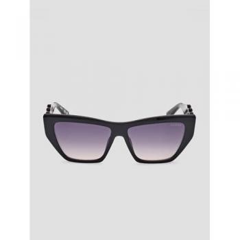 Guess Chain Cat-Eye Sunglasses GU00111 01B 56mm Black Female Shiny Black One Size
